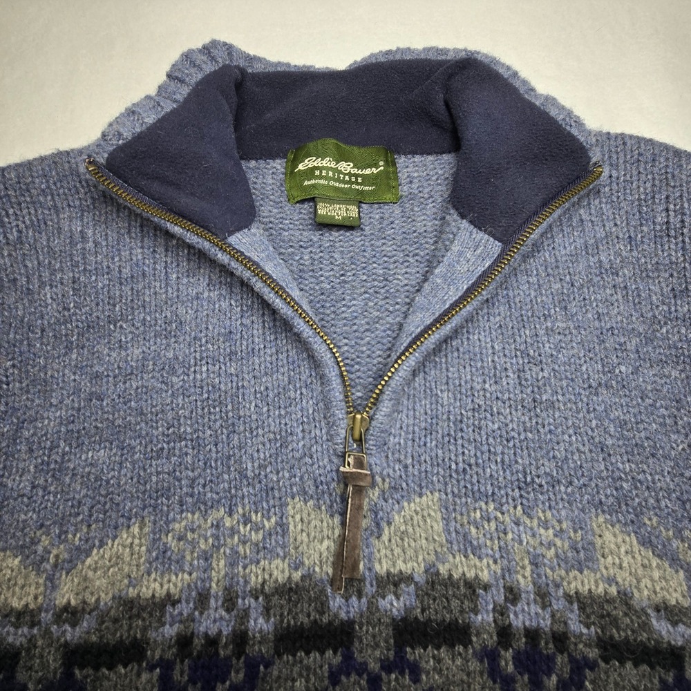 Eddie‎ Bauer Heritage Sweater Mens Wool Quarter Zip Nordic Fair Isle Pullover - Picture 2 of 12
